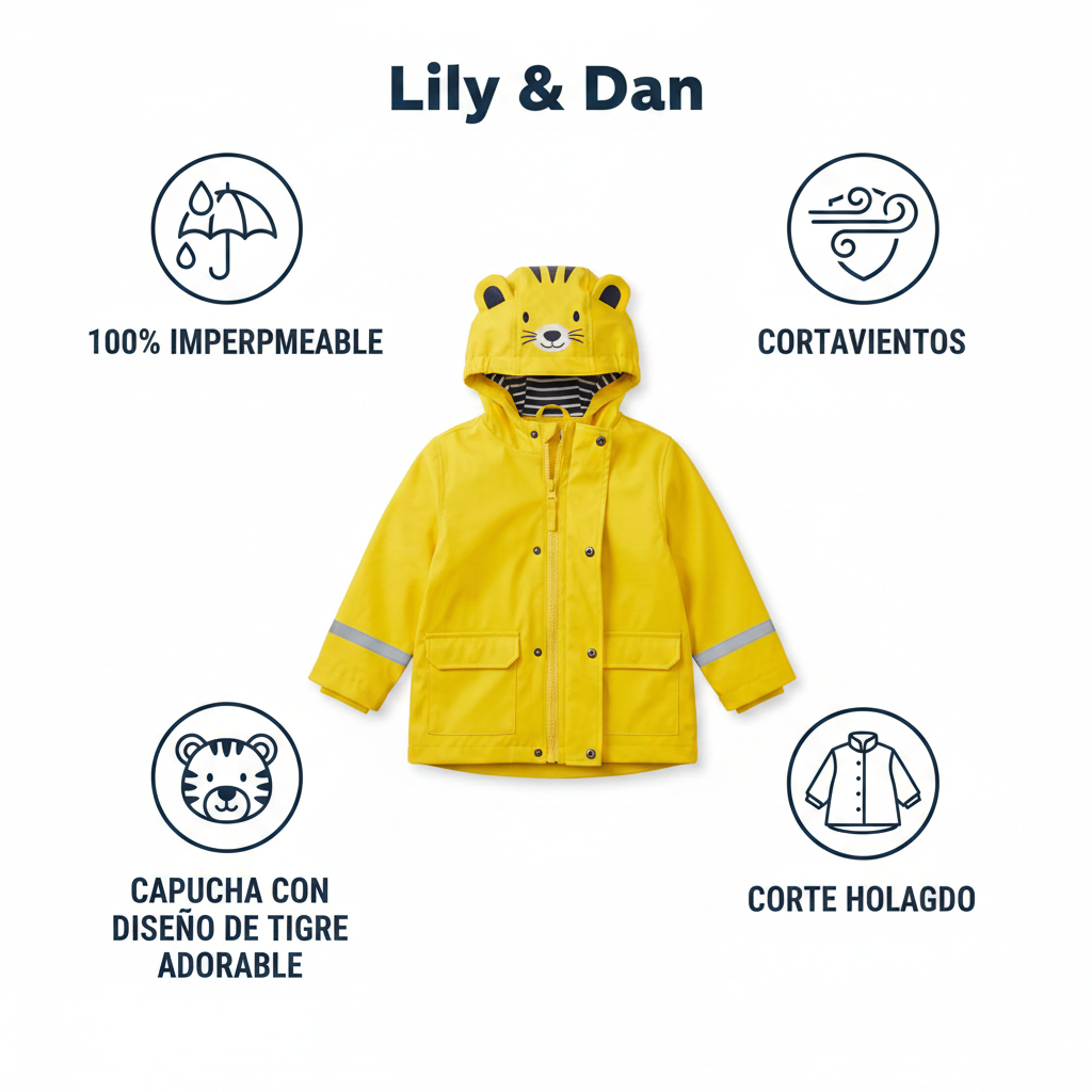 Chubasquero Infantil Amarillo Tigre Lily & Dan