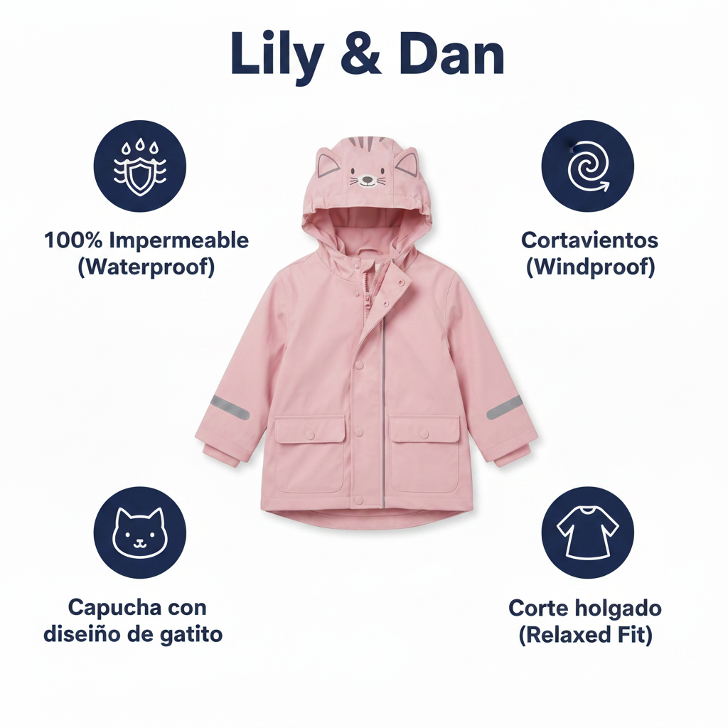 Chubasquero Infantil Rosa Gatito Lily & Dan