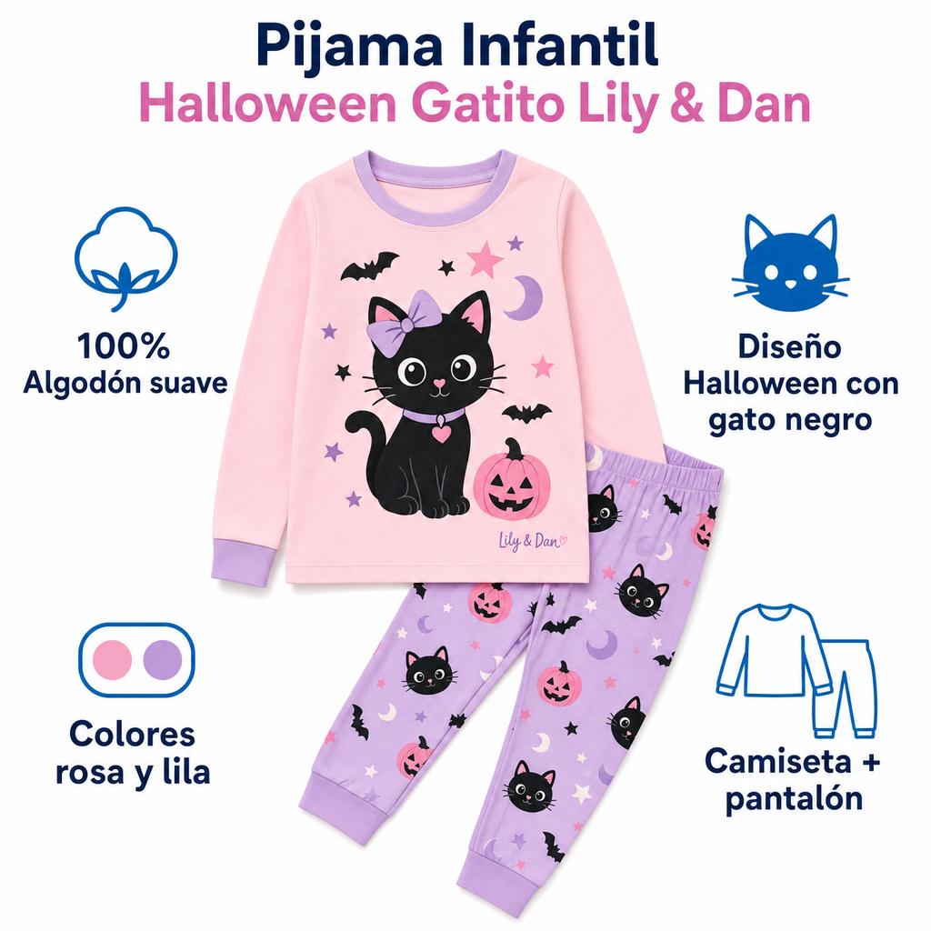 Pijama Infantil Halloween Gatito Lily & Dan