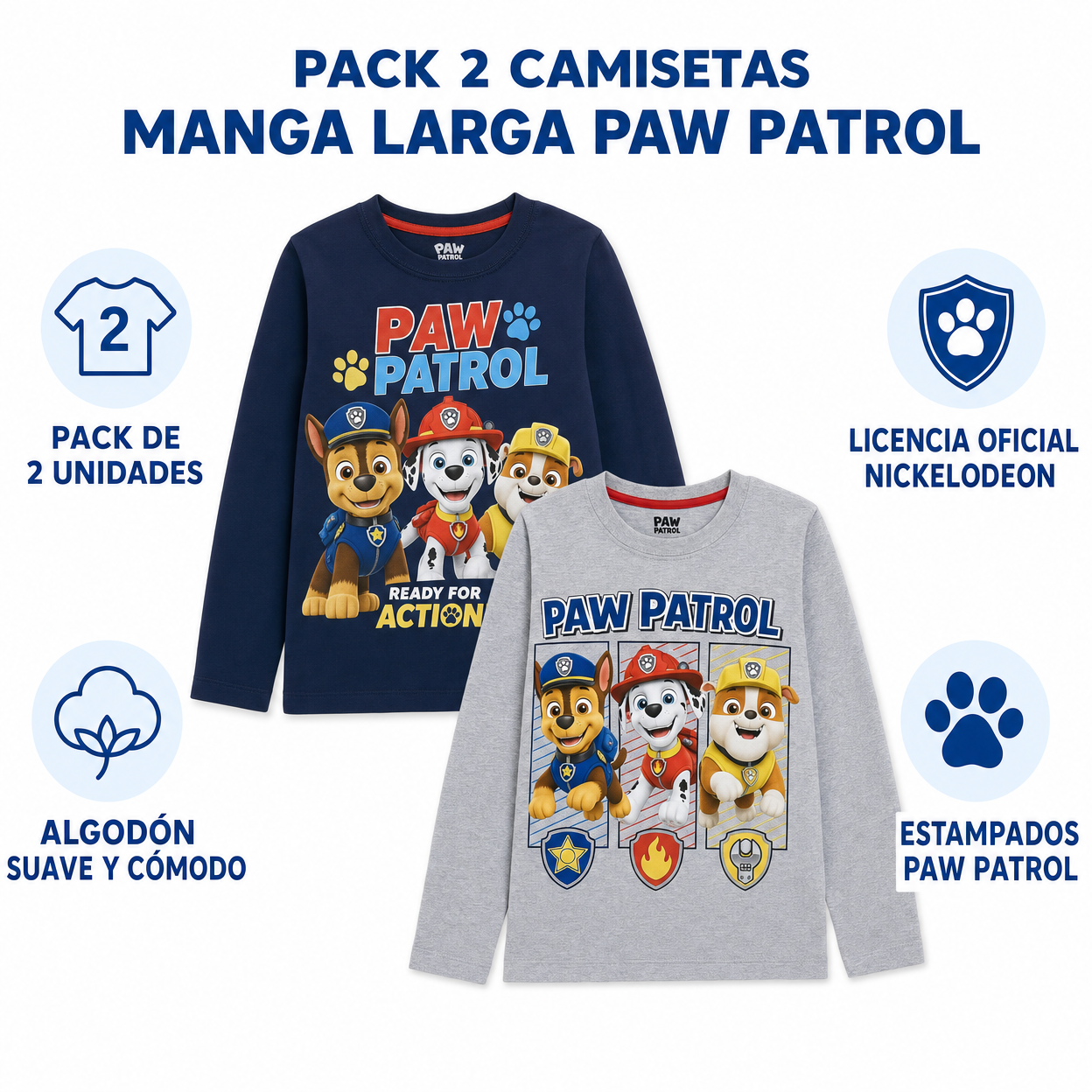 Pack 2 Camisetas Manga Larga Paw Patrol