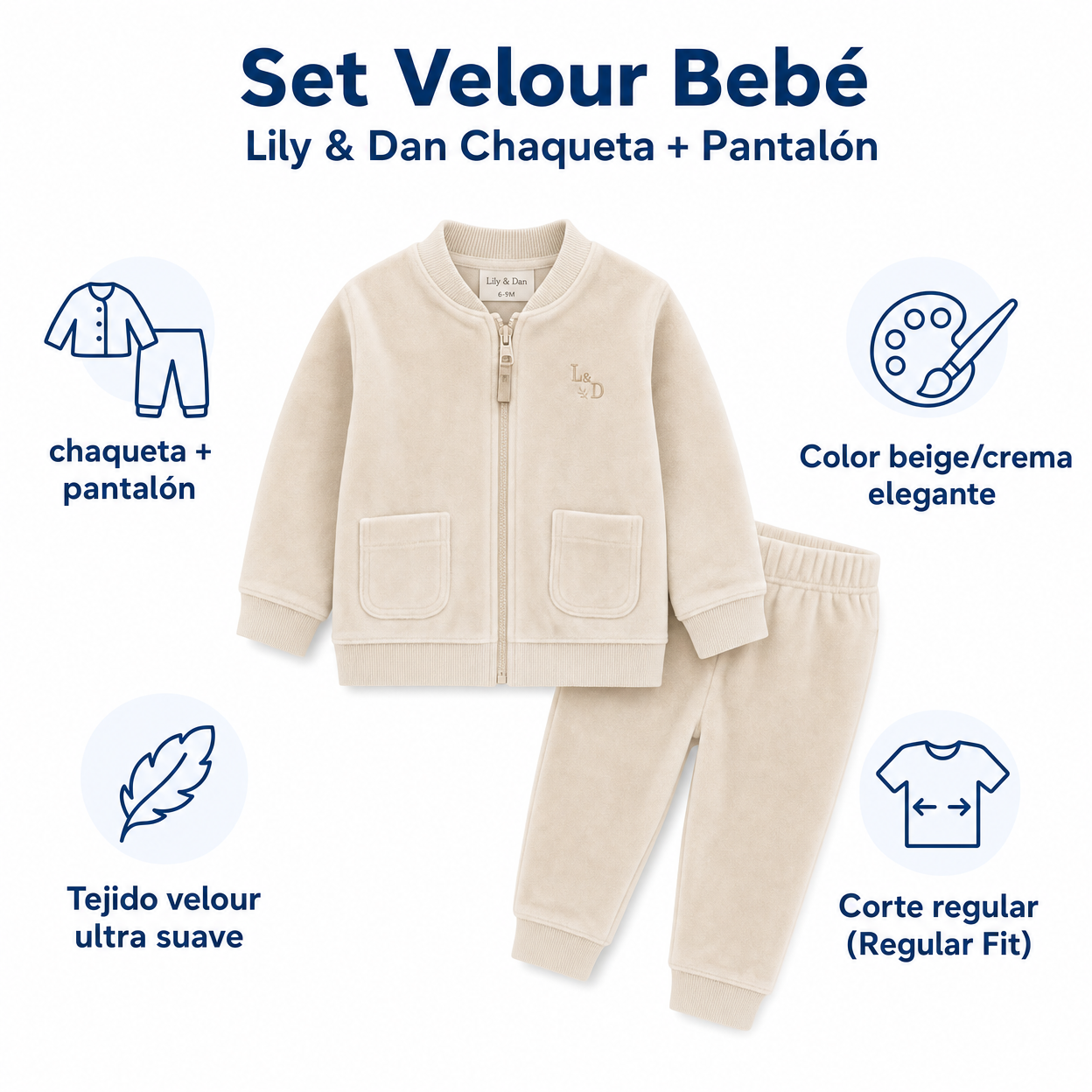 Set Velour Bebé Lily & Dan Chaqueta + Pantalón
