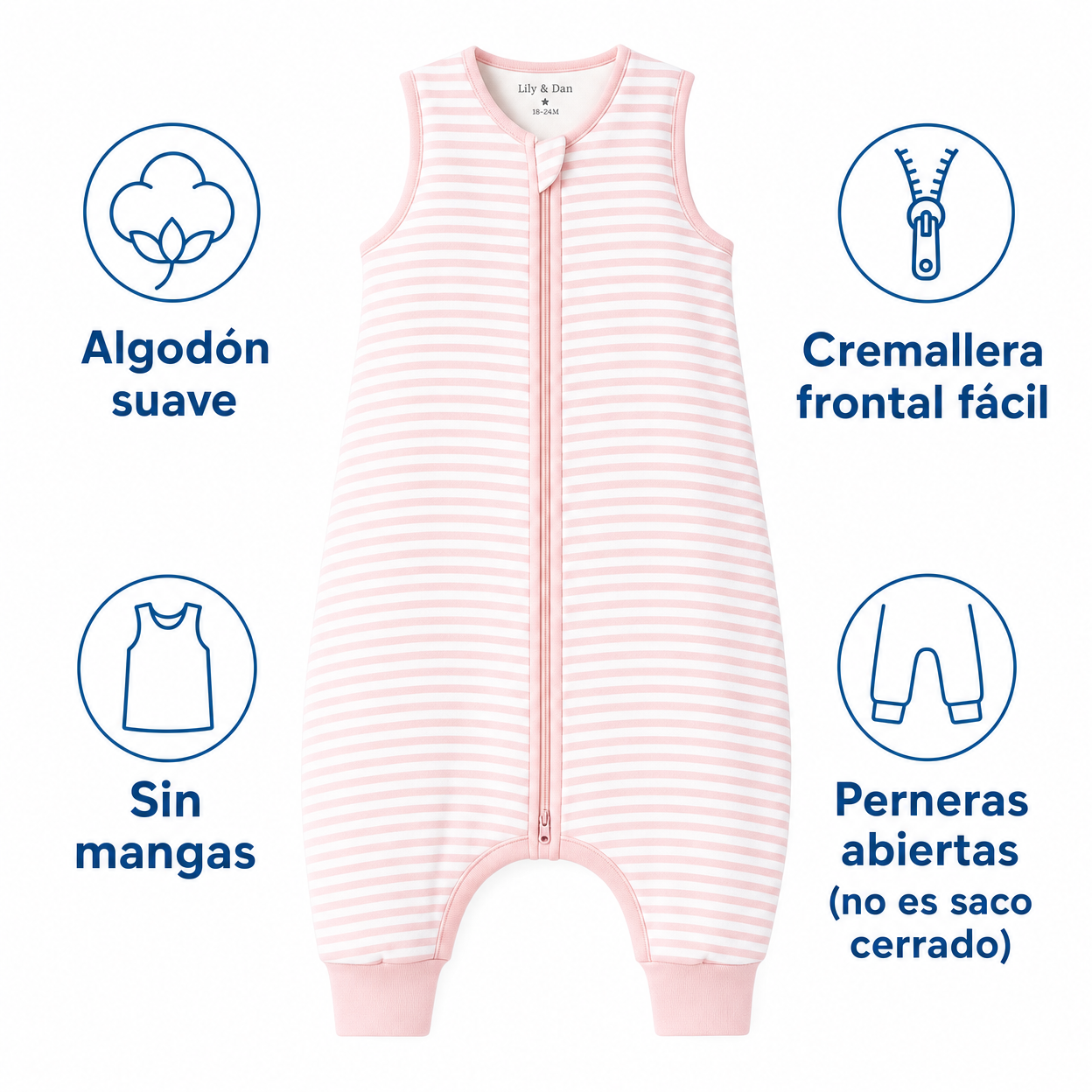 Saco de Dormir Bebé Lily & Dan — Rosa Rayas