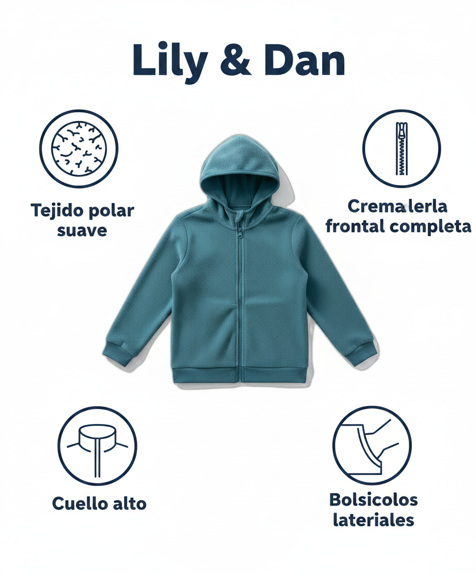 Chaqueta Polar Infantil Lily & Dan — Azul Petróleo
