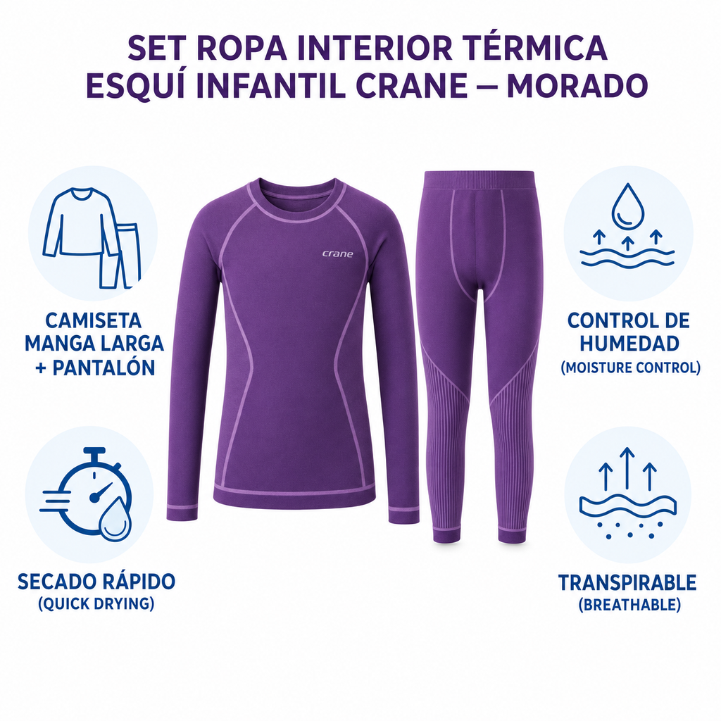Set Ropa Interior Térmica Esquí Infantil Crane — Morado