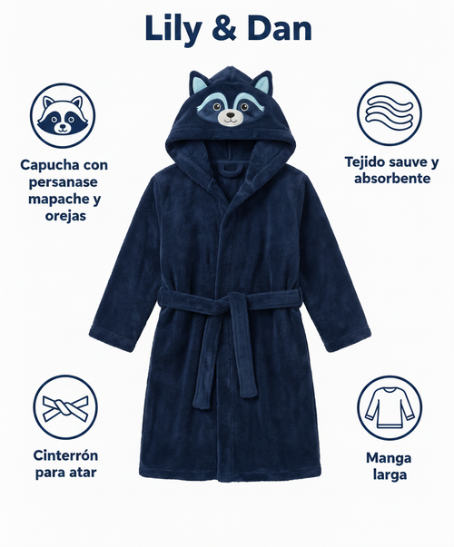 Albornoz Infantil Mapache Lily & Dan — Azul Marino