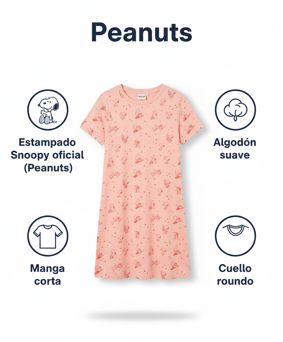 Camisón Verano Mujer Peanuts Snoopy — Rosa