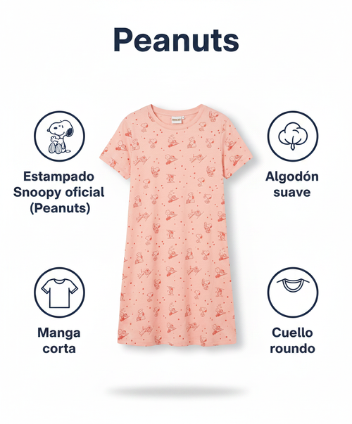 Camisón Verano Mujer Peanuts Snoopy — Rosa
