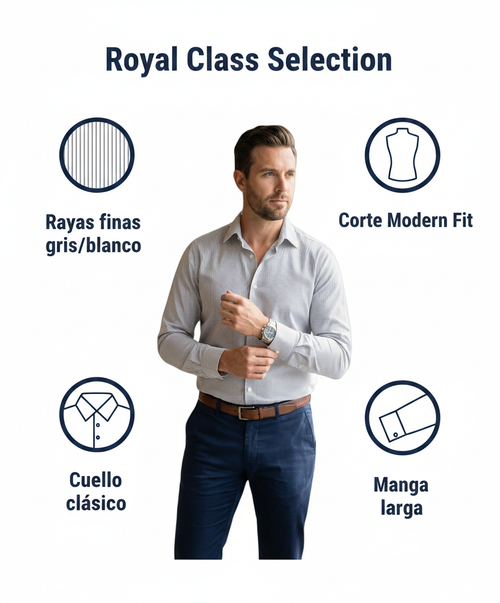 Camisa Hombre Royal Class Selection — Rayas Grises