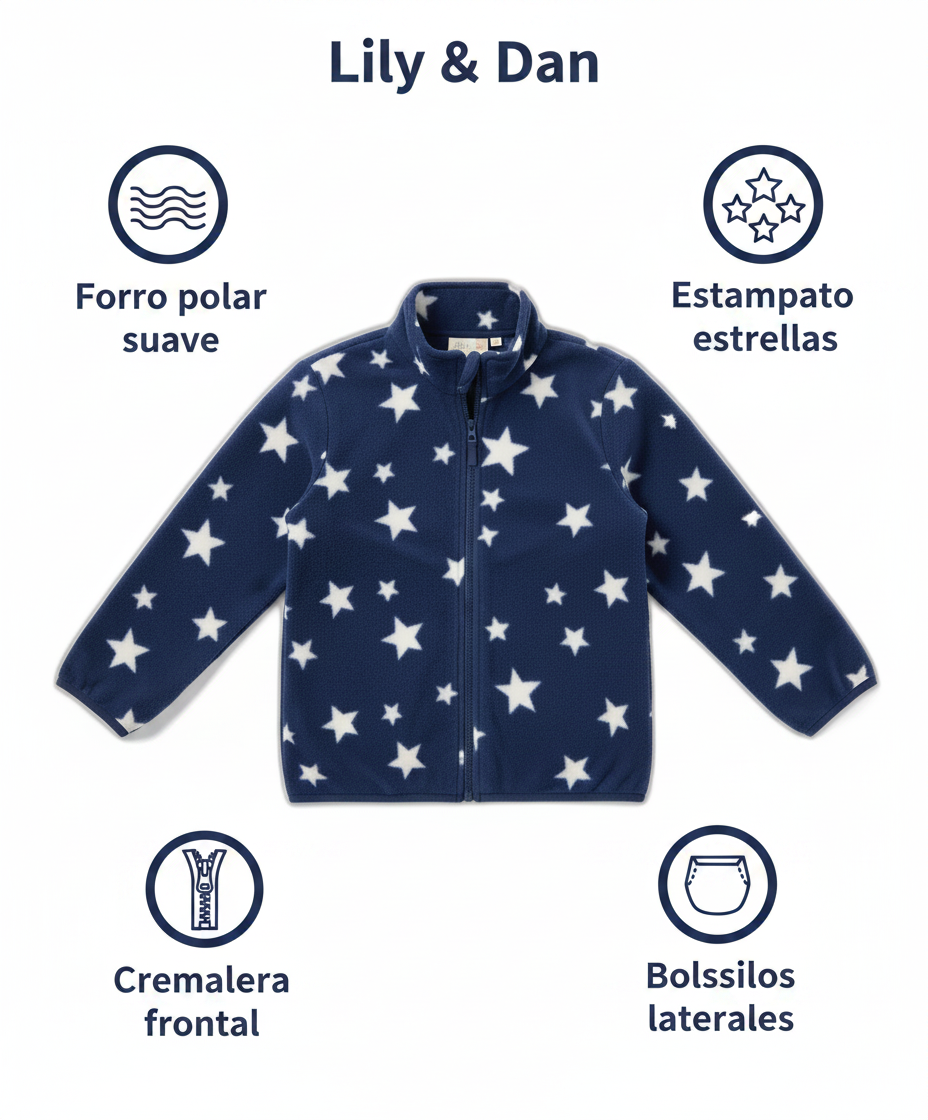 Chaqueta Polar Infantil Lily & Dan — Azul Estrellas