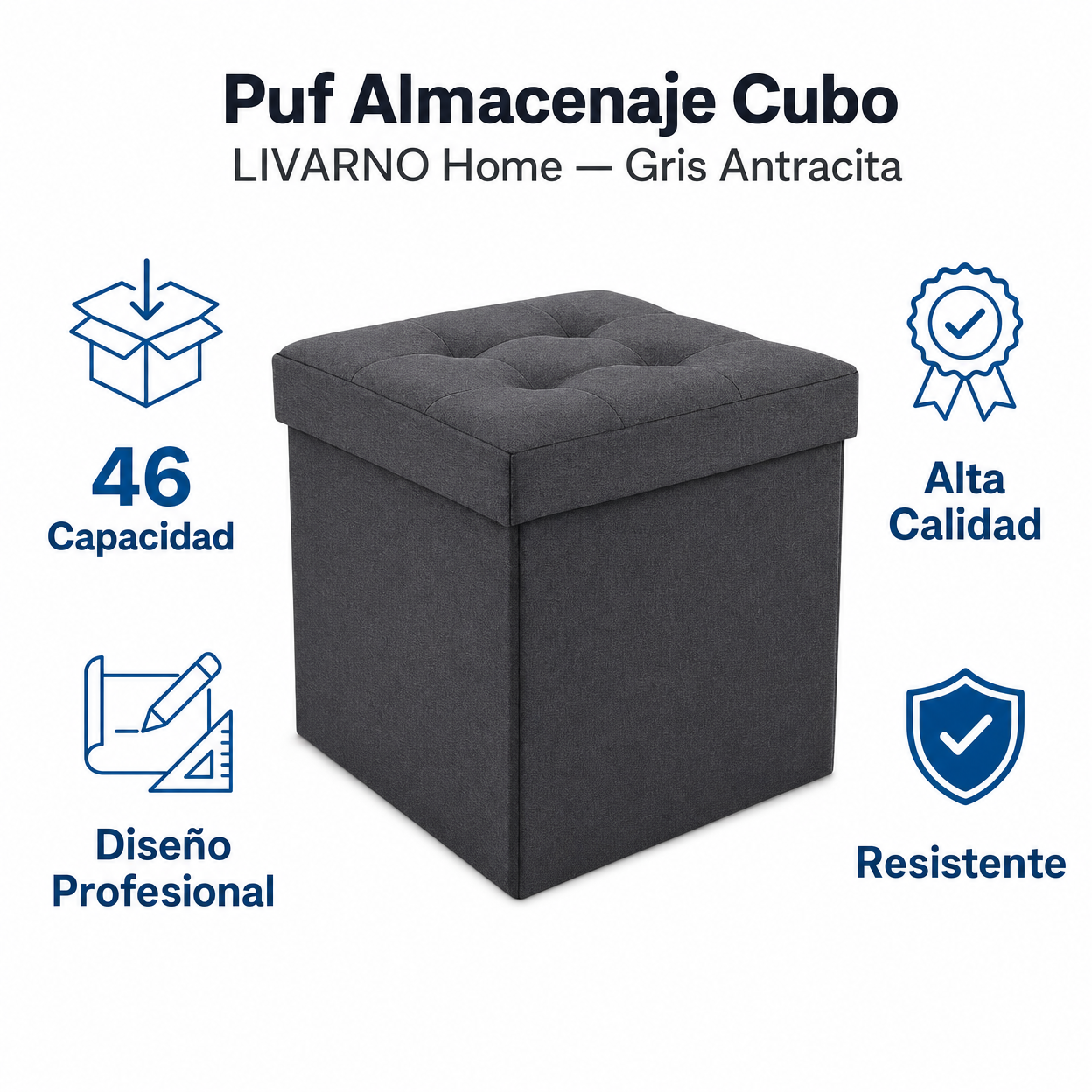 Puf Almacenaje Cubo LIVARNO Home — Gris Antracita