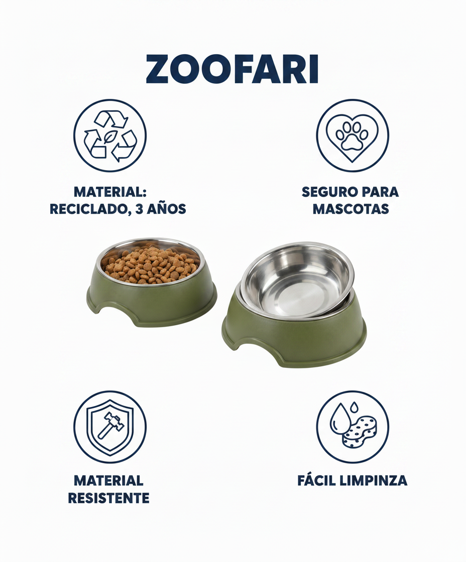 Comedero Doble Mascotas Zoofari — Verde Oliva