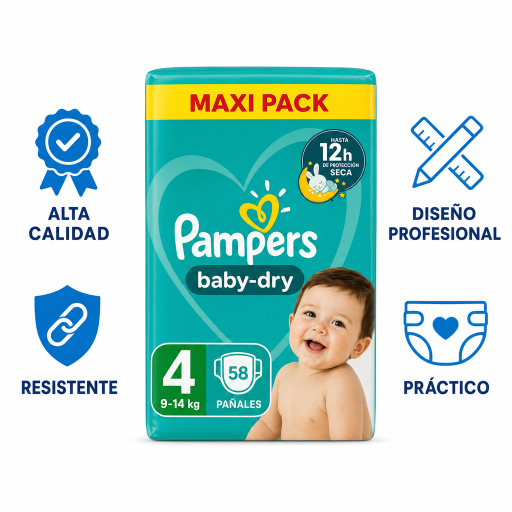 Pañales Pampers Baby-Dry Maxi Pack — Talla 4 (9-14kg)