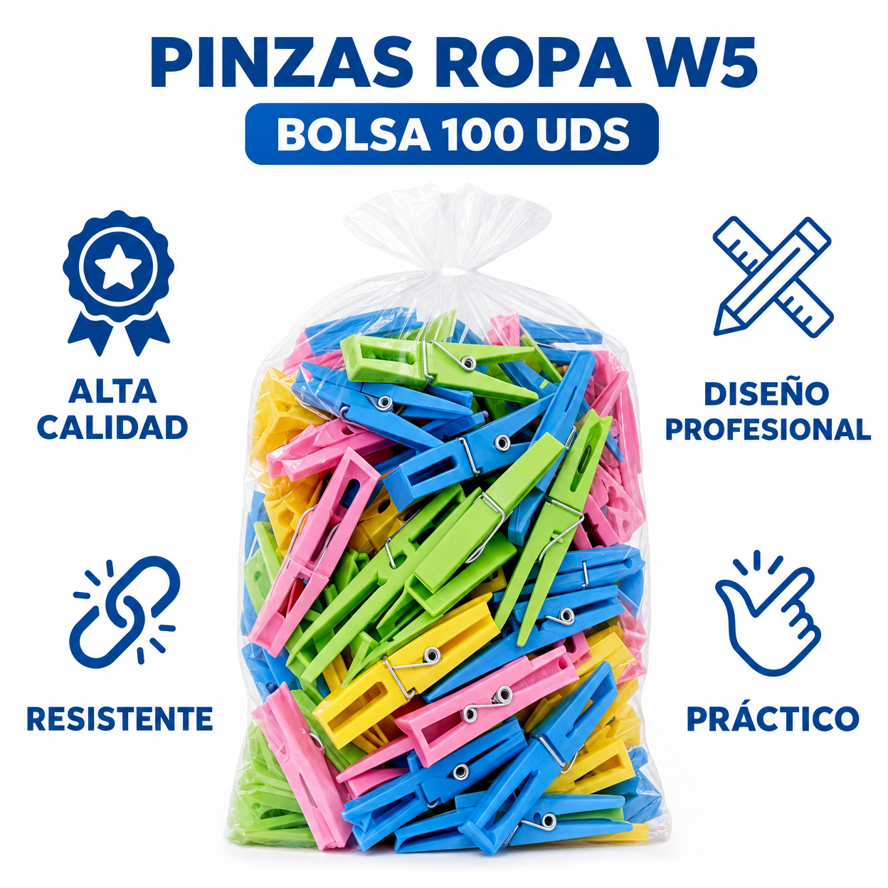 Pinzas Ropa W5 — Bolsa 100 uds