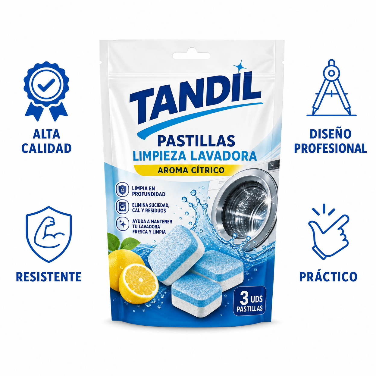 Pastillas Limpieza Lavadora Tandil — 3 uds Aroma Cítrico