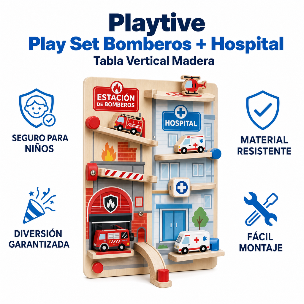 Playtive Play Set Bomberos + Hospital — Tabla Vertical Madera