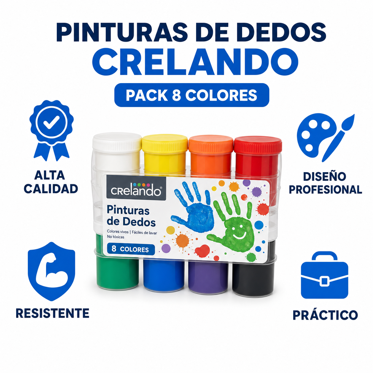 Pinturas de Dedos Crelando — Pack 8 Colores