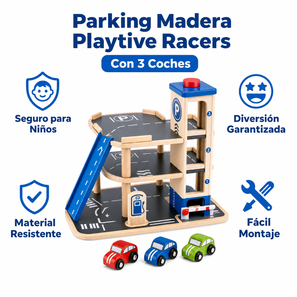 Parking Madera Playtive Racers — Con 3 Coches