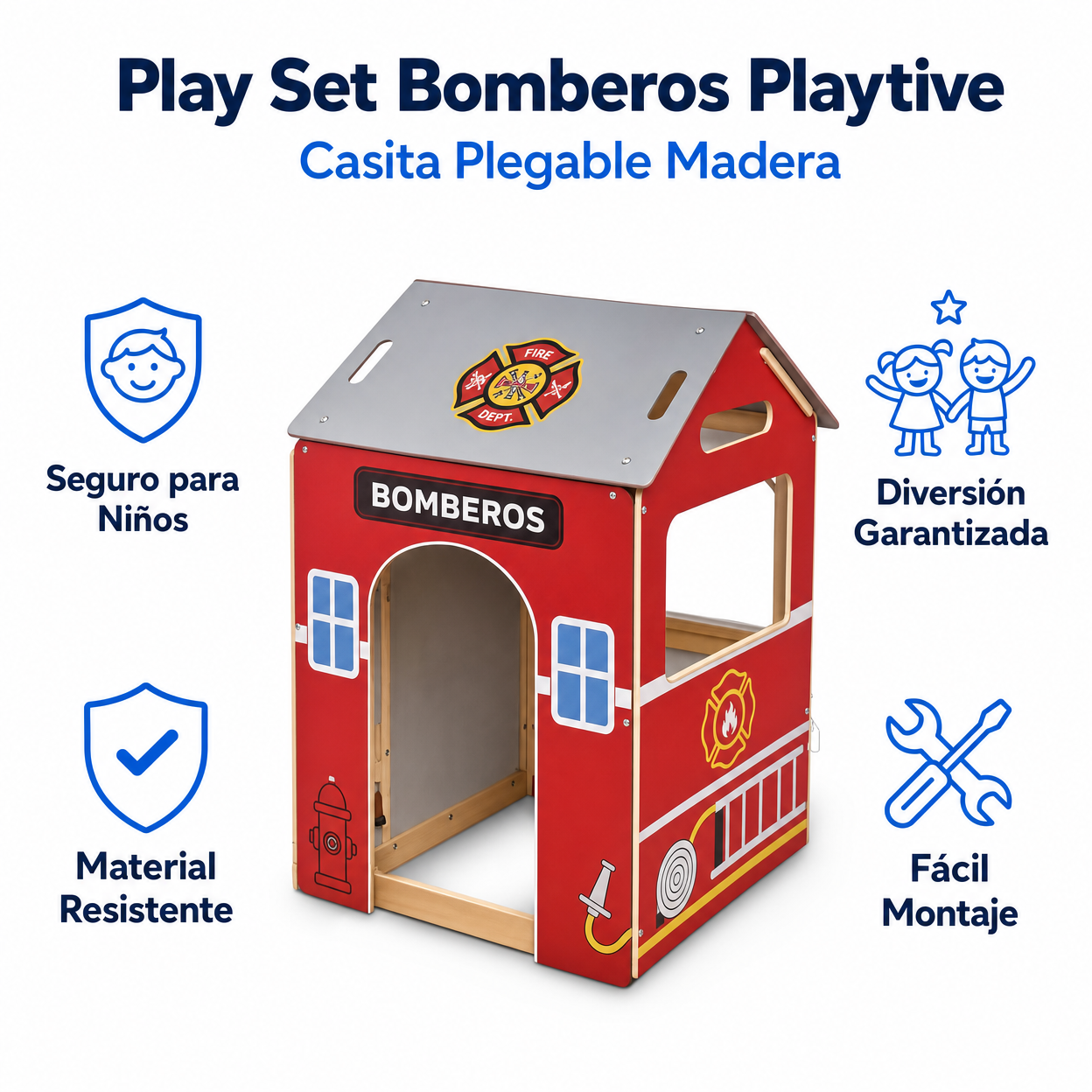 Play Set Bomberos Playtive — Casita Plegable Madera