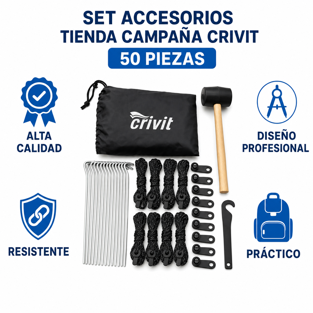 Set Accesorios Tienda Campaña Crivit — 50 Piezas