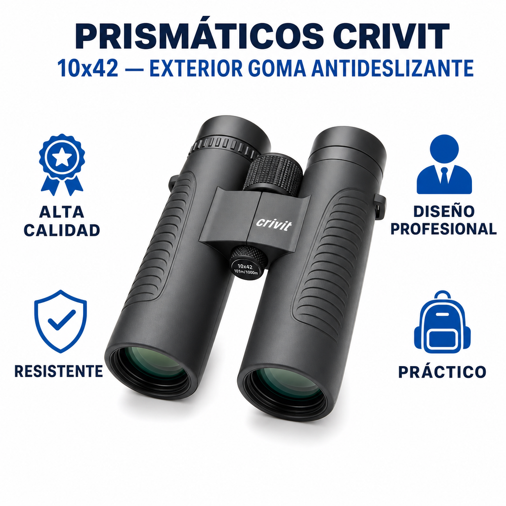 Prismáticos Crivit 10x42 — Exterior Goma Antideslizante