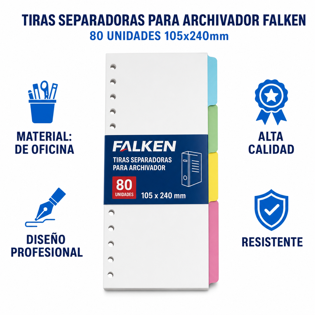 Tiras Separadoras para Archivador Falken — 80 Unidades 105x240mm