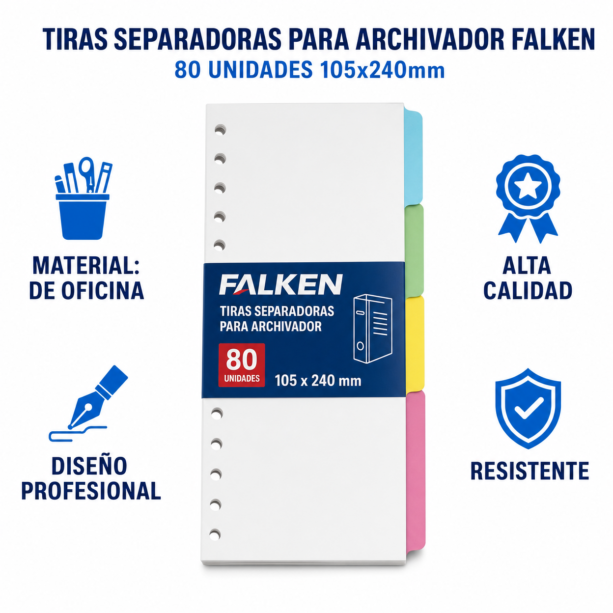 Tiras Separadoras para Archivador Falken — 80 Unidades 105x240mm