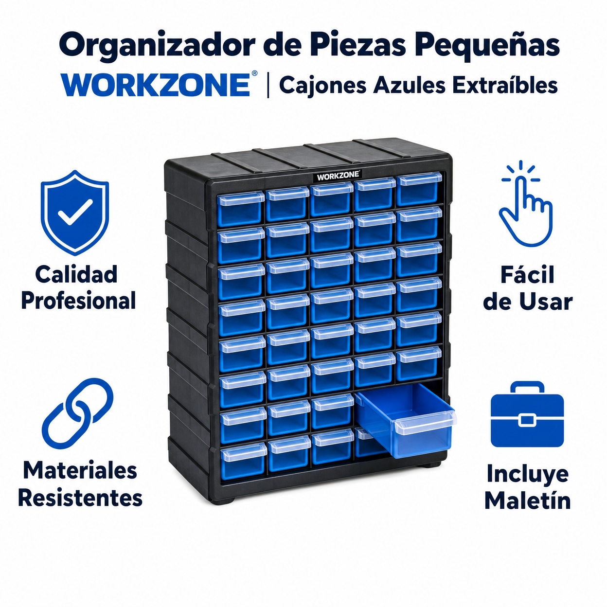 Organizador de Piezas Pequeñas Workzone — Cajones Azules Extraíbles