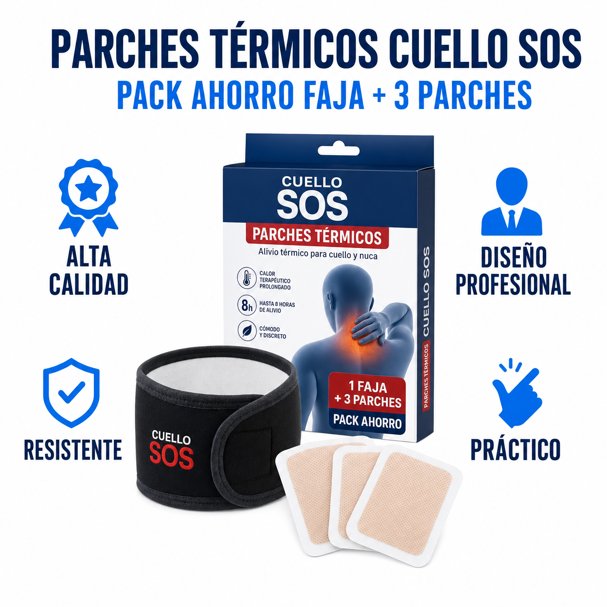 Parches Térmicos Cuello SOS — Pack Ahorro Faja + 3 Parches