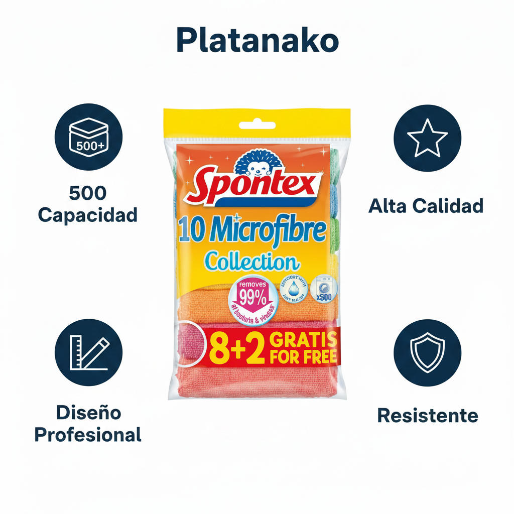 Bayetas Microfibra Spontex — Pack 10 uds (8+2 Gratis) Multicolor