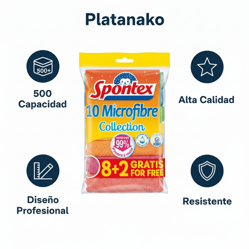 Bayetas Microfibra Spontex — Pack 10 uds (8+2 Gratis) Multicolor