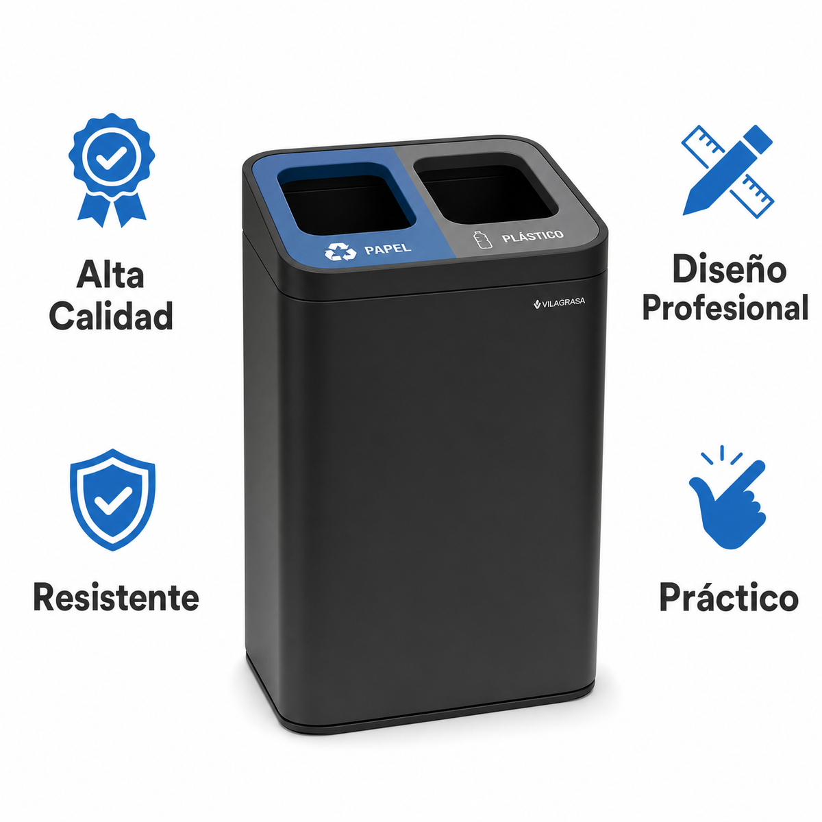 Papelera Reciclaje Vilagrasa Aurea-02 — 2 Residuos Negro Mate