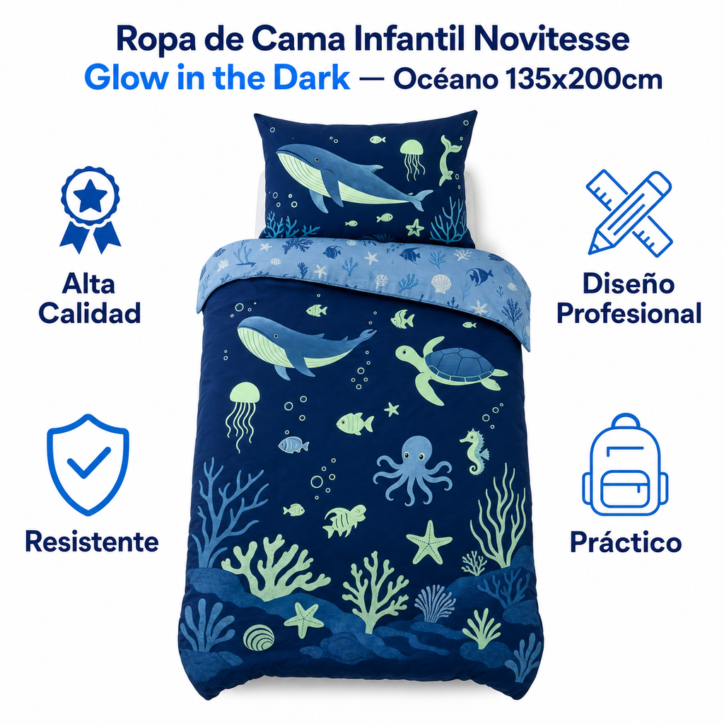 Ropa de Cama Infantil Novitesse Glow in the Dark — Océano 135x200cm