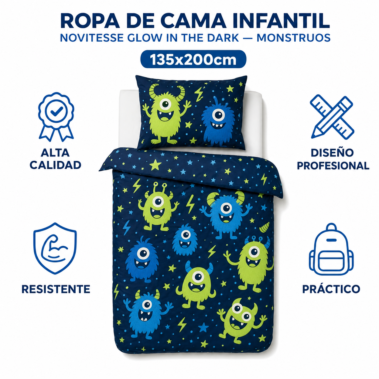 Ropa de Cama Infantil Novitesse Glow in the Dark — Monstruos 135x200cm