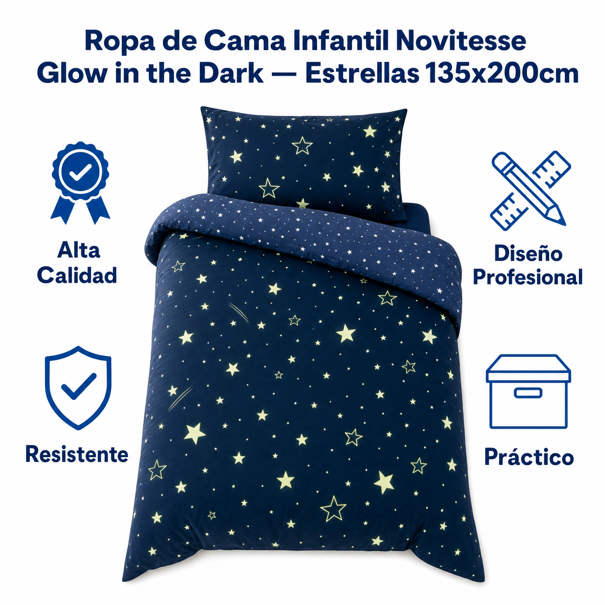 Ropa de Cama Infantil Novitesse Glow in the Dark — Estrellas 135x200cm
