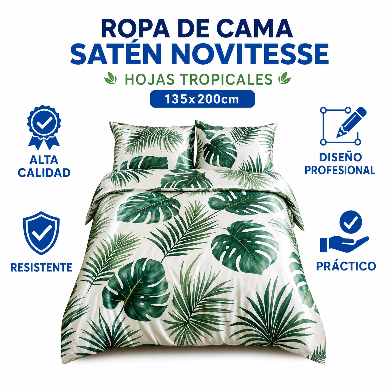 Ropa de Cama Satén Novitesse — Hojas Tropicales 135x200cm