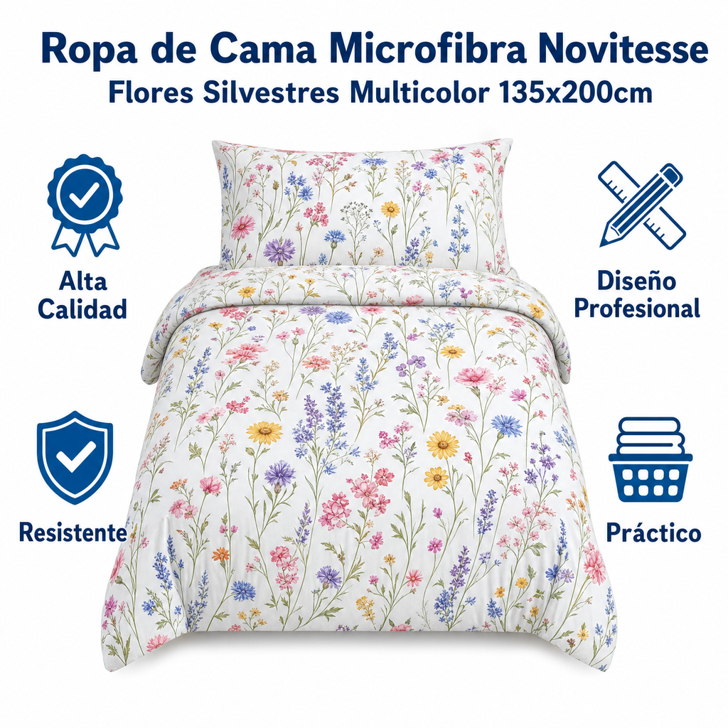 Ropa de Cama Microfibra Novitesse — Flores Silvestres Multicolor 135x200cm