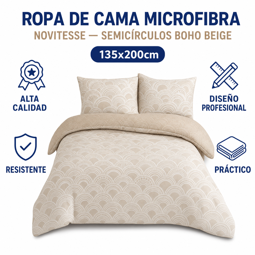Ropa de Cama Microfibra Novitesse — Semicírculos Boho Beige 135x200cm