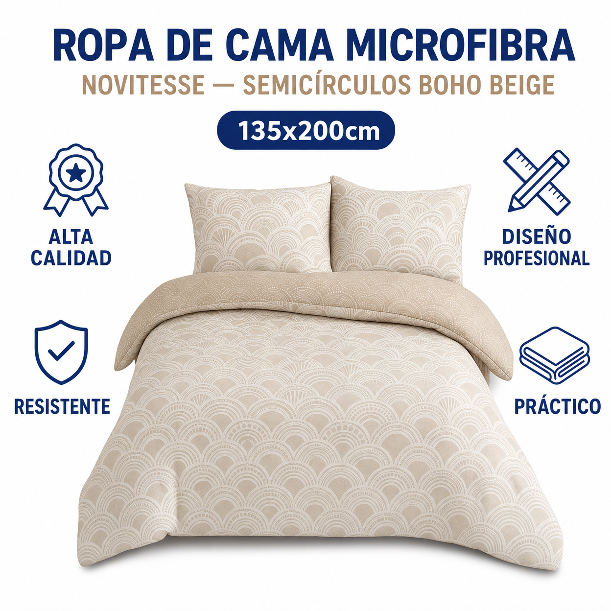 Ropa de Cama Microfibra Novitesse — Semicírculos Boho Beige 135x200cm