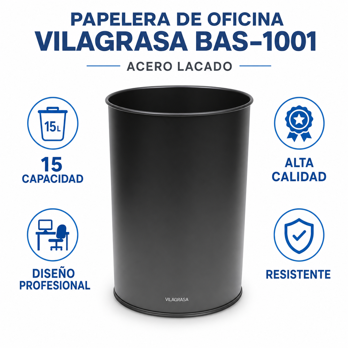 Papelera de Oficina Vilagrasa BAS-1001 — Acero Lacado
