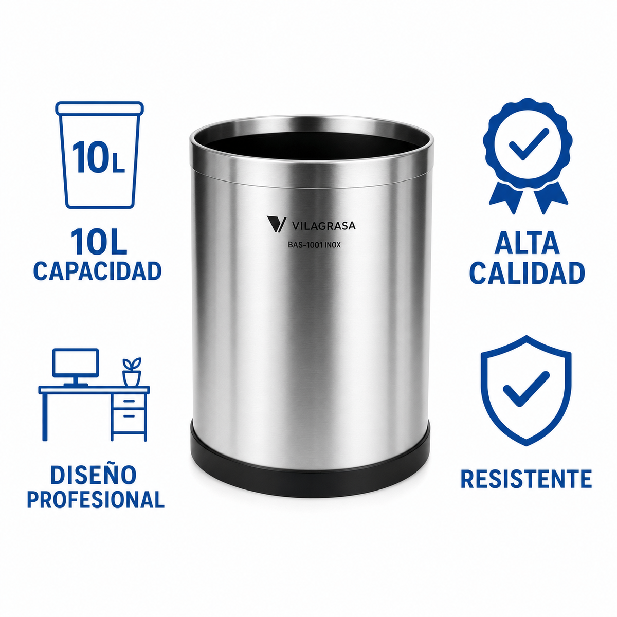 Papelera de Oficina Vilagrasa BAS-1001 INOX — Acero Inoxidable Sobremesa 10L