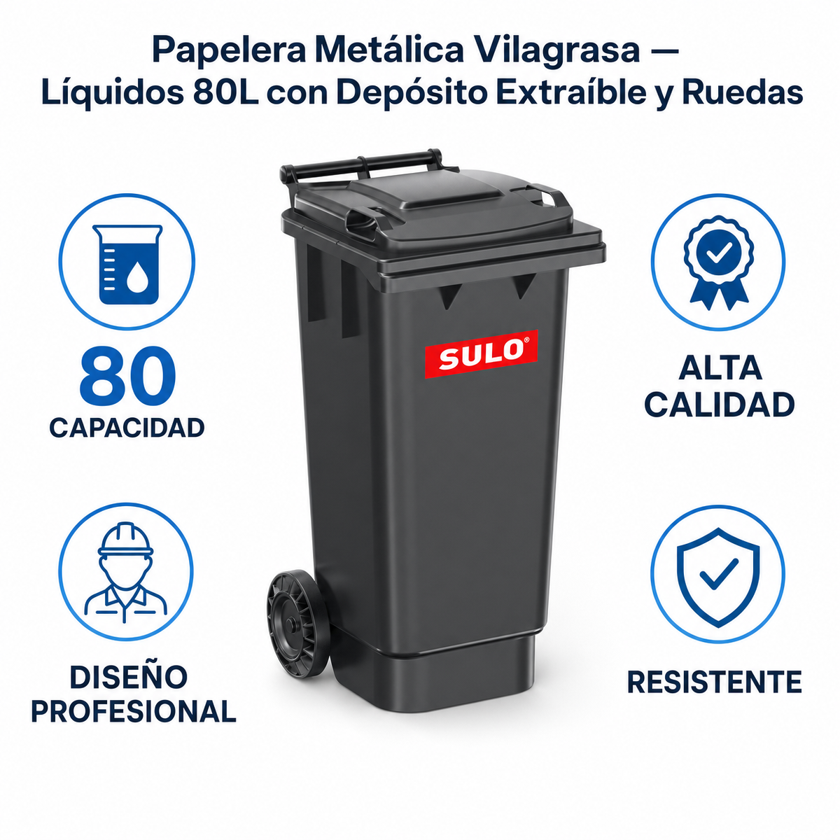 Papelera Metálica Vilagrasa — Líquidos 80L con Depósito Extraíble y Ruedas
