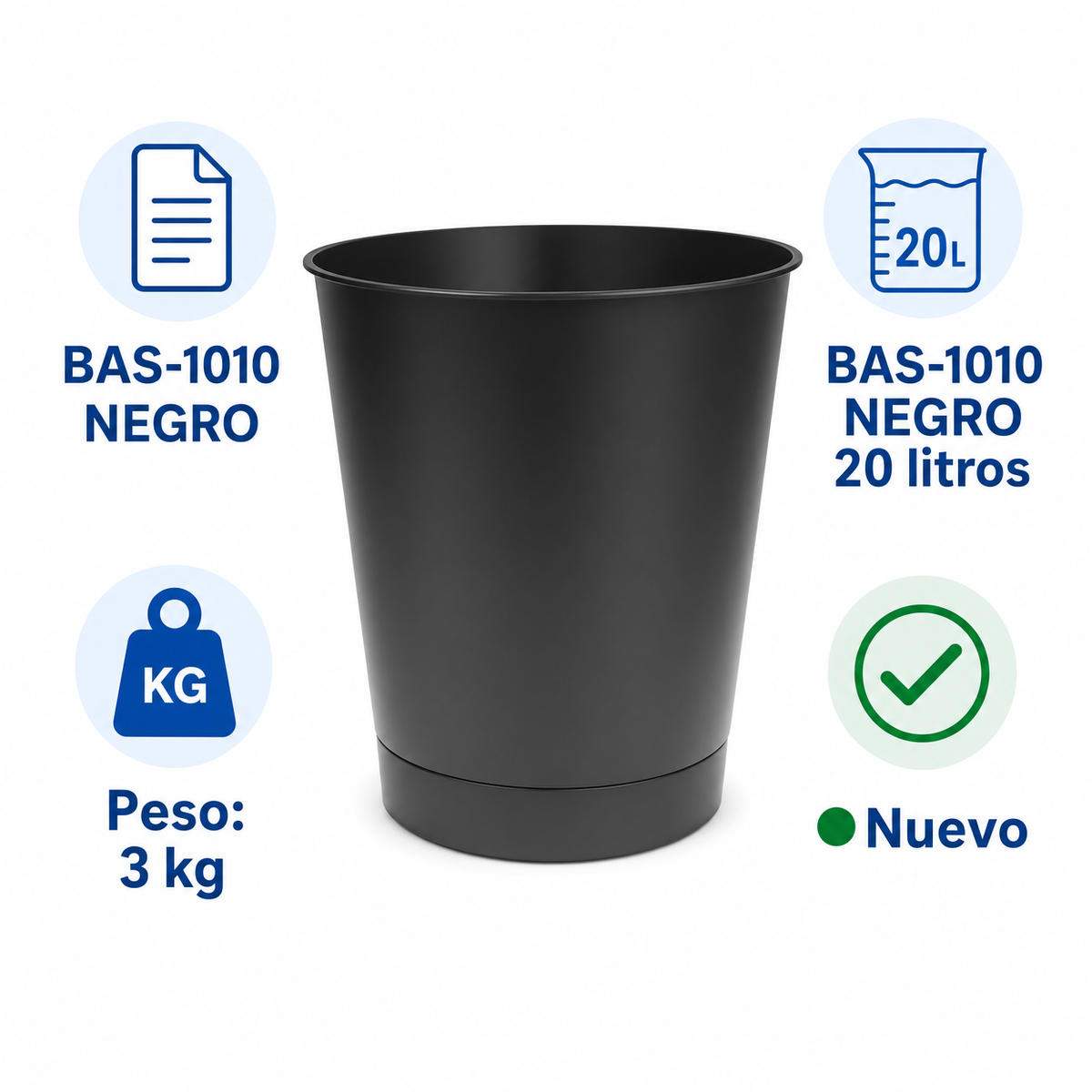 Papelera de Oficina Vilagrasa BAS-1010 NEGRO — 1010 Negro 20 Litros