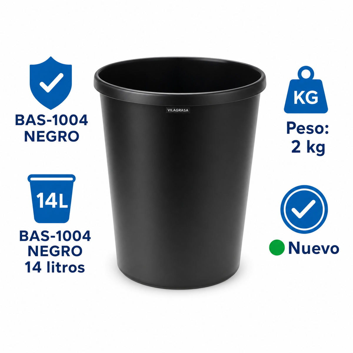 Papelera de Oficina Vilagrasa BAS-1004 NEGRO — 1004 Negro 14 Litros
