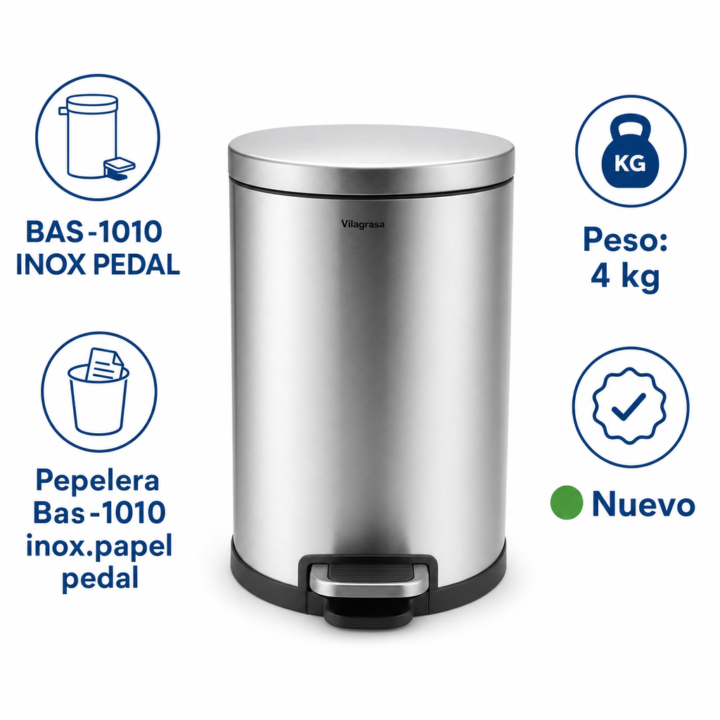 Papelera de Oficina Vilagrasa BAS-1010 INOX PEDAL — 1010 Inox.Papel Pedal 293X455Mm Ca
