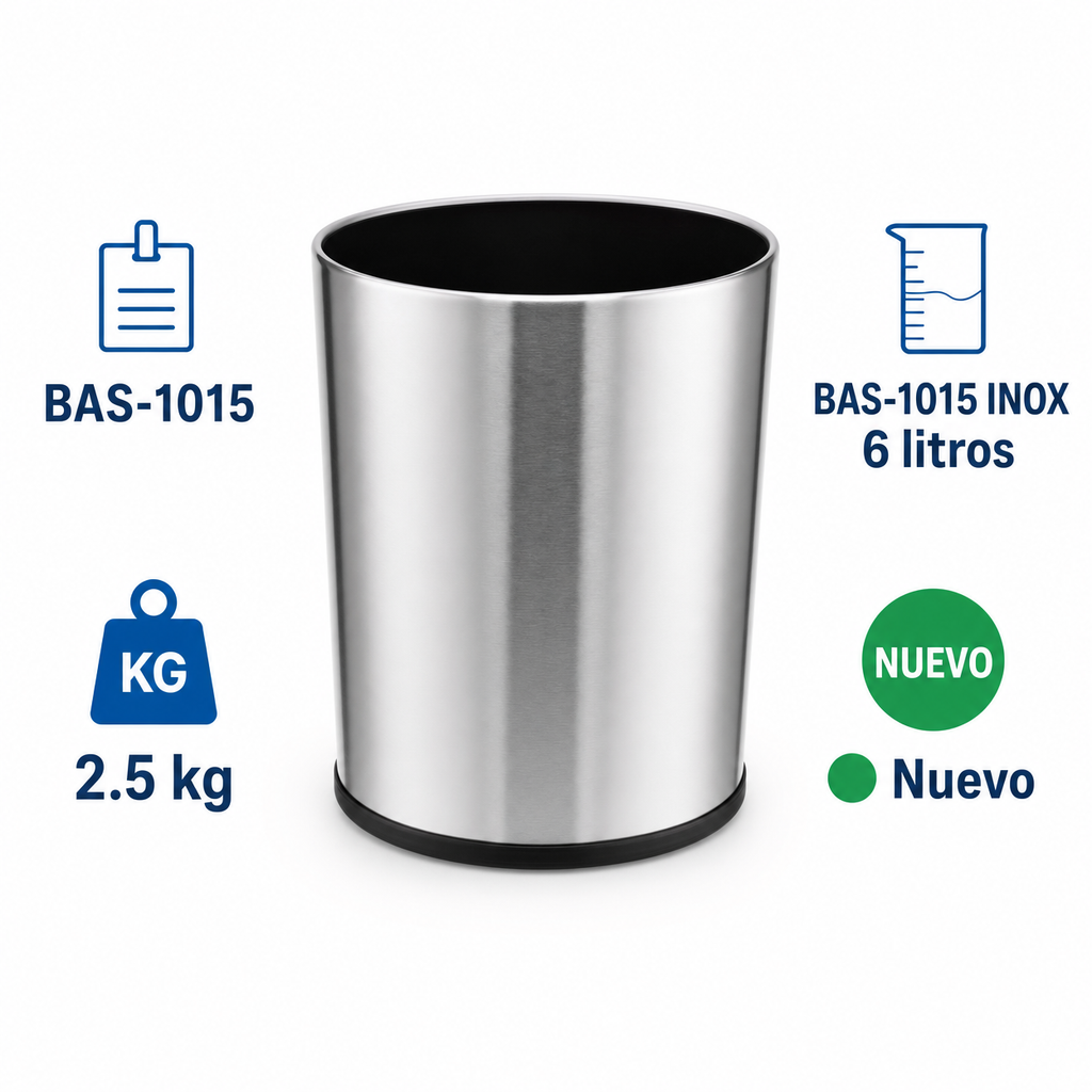 Papelera de Oficina Vilagrasa BAS-1015 — 1015 Inox 6 Litros