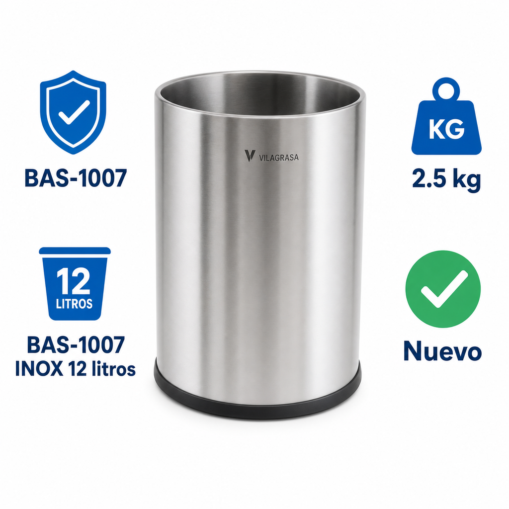 Papelera de Oficina Vilagrasa BAS-1007 — 1007 Inox 12 Litros