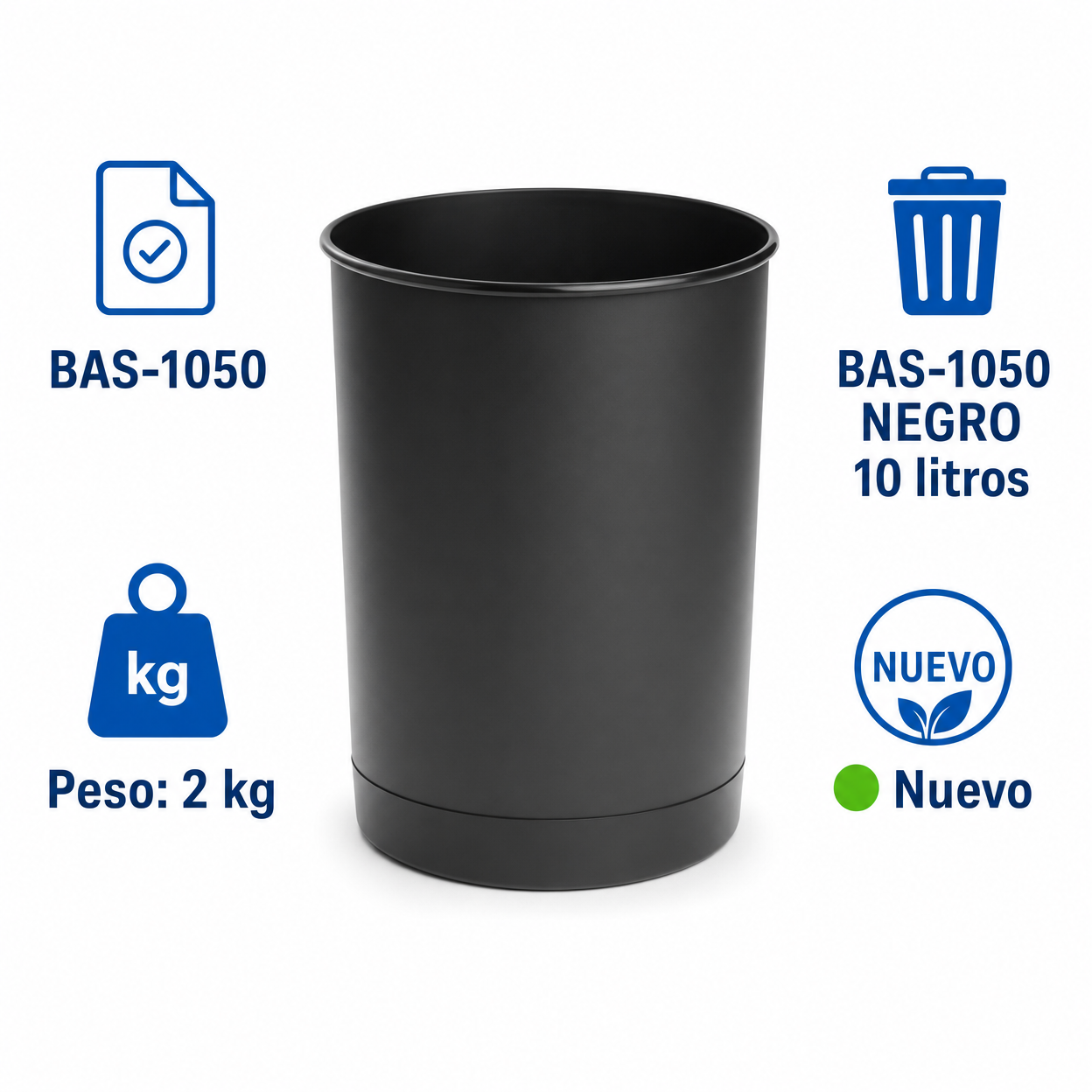 Papelera de Oficina Vilagrasa BAS-1050 — 1050 Negro 10 Litros
