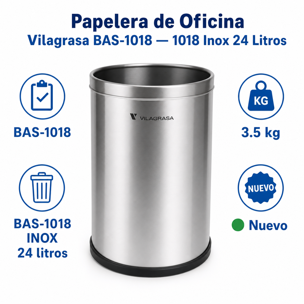 Papelera de Oficina Vilagrasa BAS-1018 — 1018 Inox 24 Litros