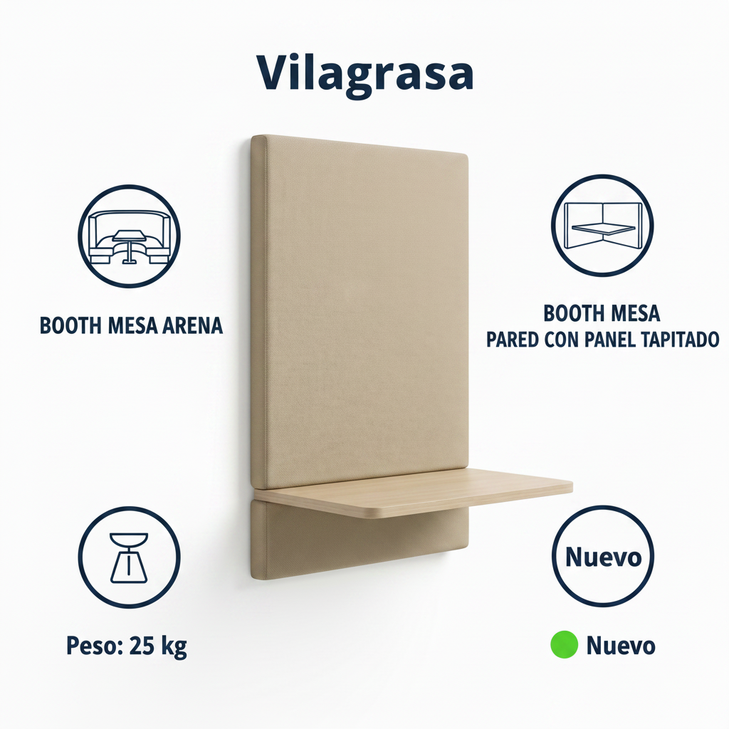 Mobiliario Vilagrasa BOOTH MESA ARENA — Booth Mesa Pared Con Panel Tapizado Color Arena