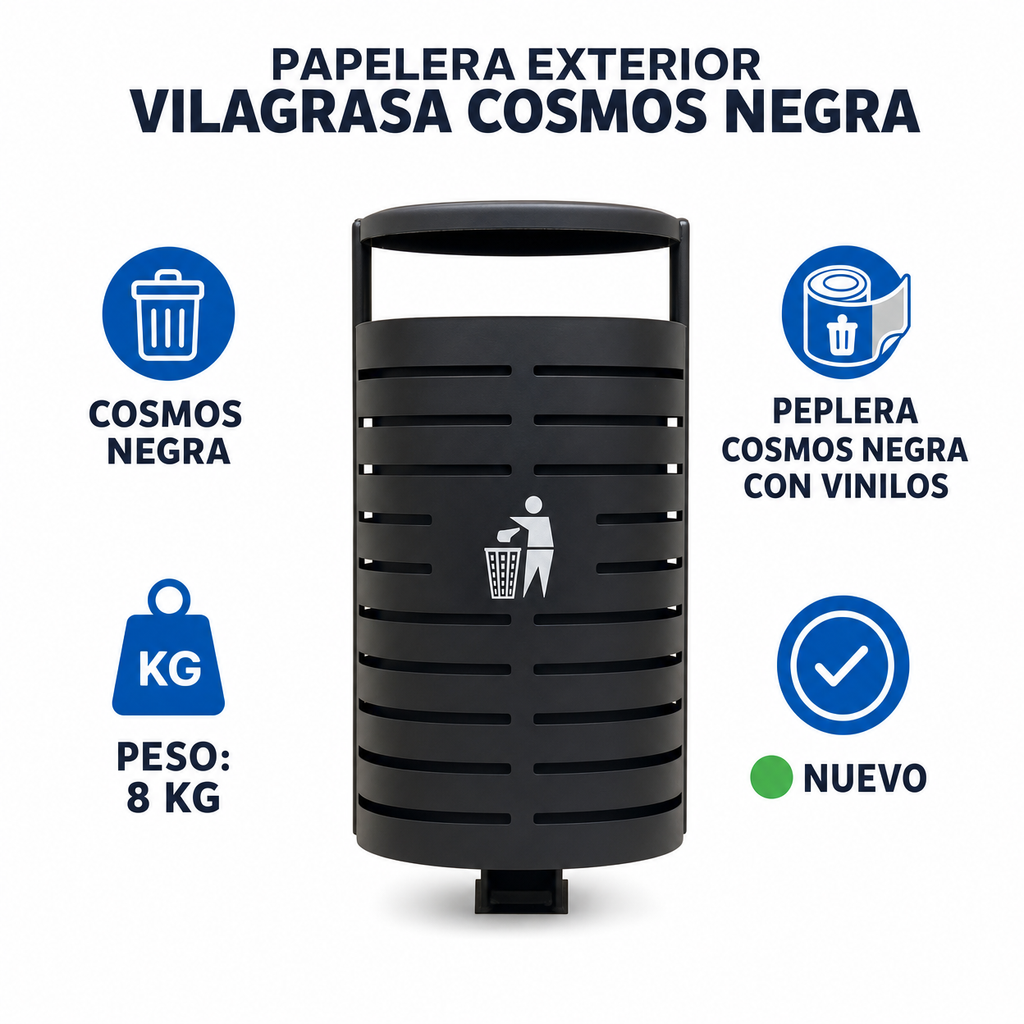 Papelera Exterior Vilagrasa COSMOS NEGRA — Peplera Cosmos Negra Con Vinilos